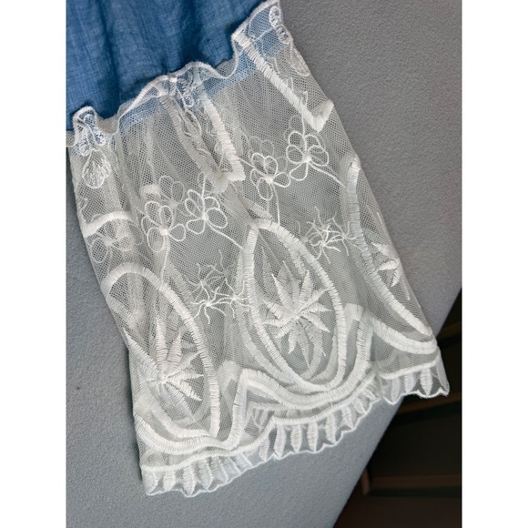 John Mark Women Blue Lace Peplum Boho Top Cowrie Shell Beaded V-Neck L - Picture 5 of 8